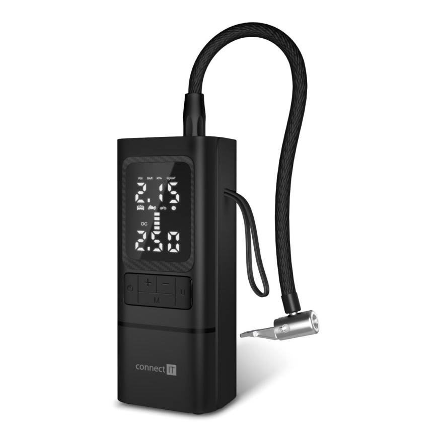 CONNECT IT CFF-4500-BK - Digital bärbar fickkompressor AirFlow 80W/6000 mAh svart