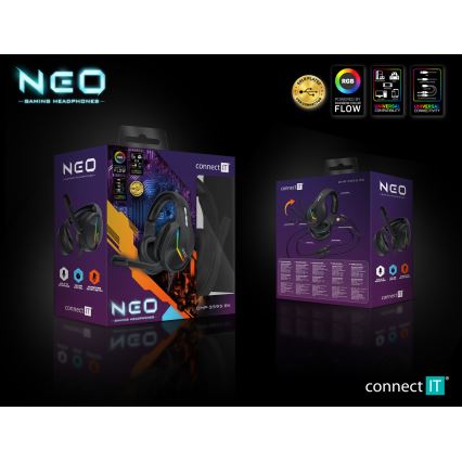 CONNECT IT CHP-3595-BK - LED RGB Gaming hörlurar med sladd Med en mikrofon svart