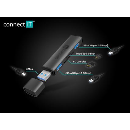 CONNECT IT CHU-4060-AN - USB-A hub med minneskortläsare 04.01.2001