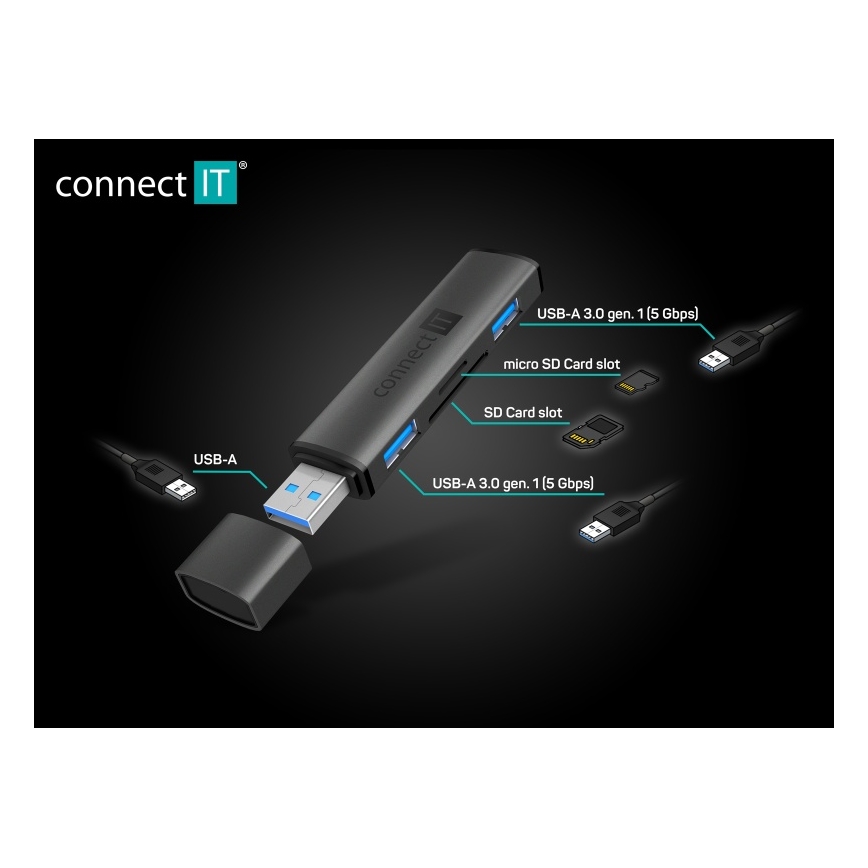 CONNECT IT CHU-4060-AN - USB-A hub med minneskortläsare 04.01.2001