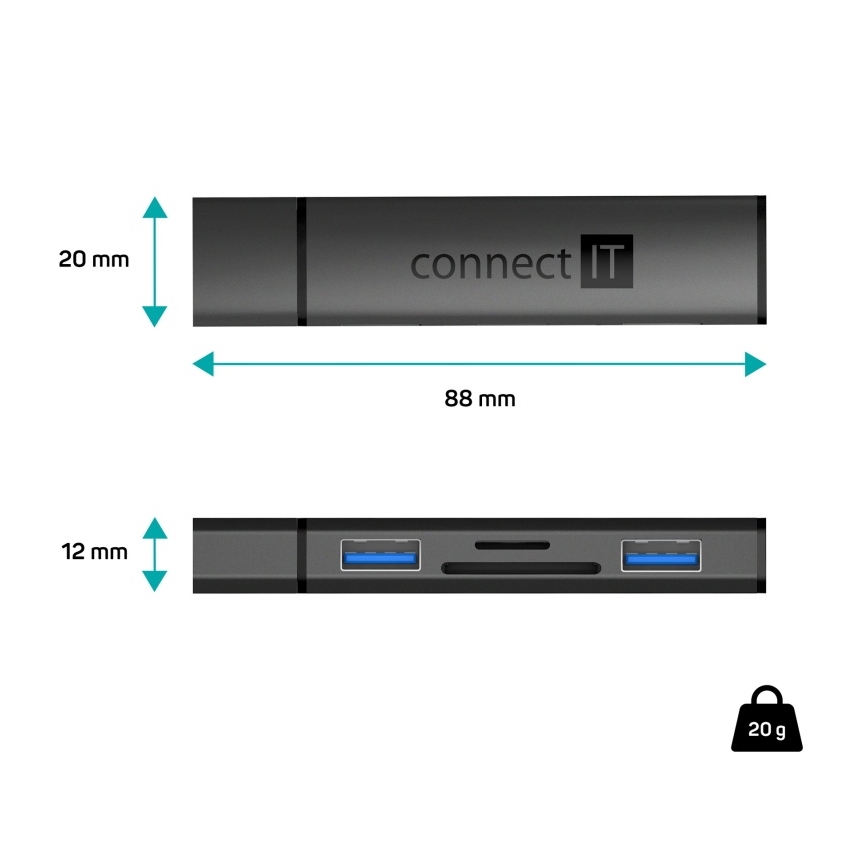 CONNECT IT CHU-4060-AN - USB-A hub med minneskortläsare 04.01.2001