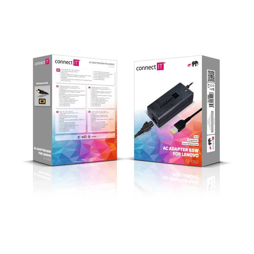 CONNECT IT CI-1062 - Strömadapter för Lenovo bärbar dator 65W