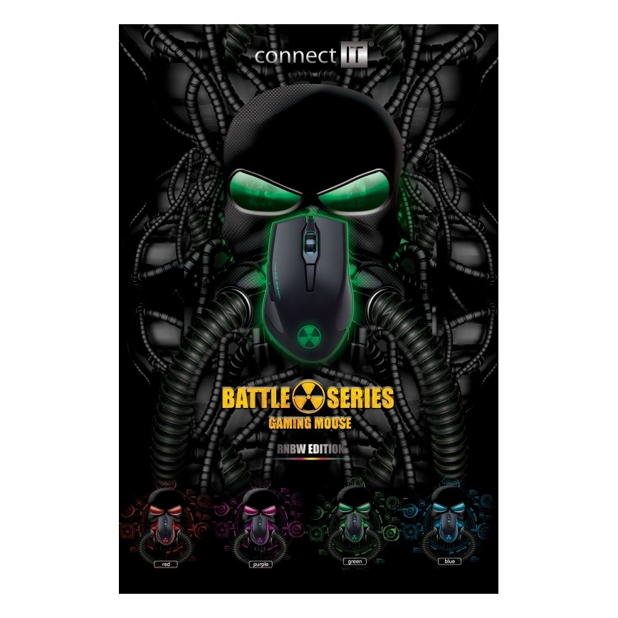 CONNECT IT CI-1128 - LED gaming mus med sladd 1000/1200/1600/3200 DPI svart