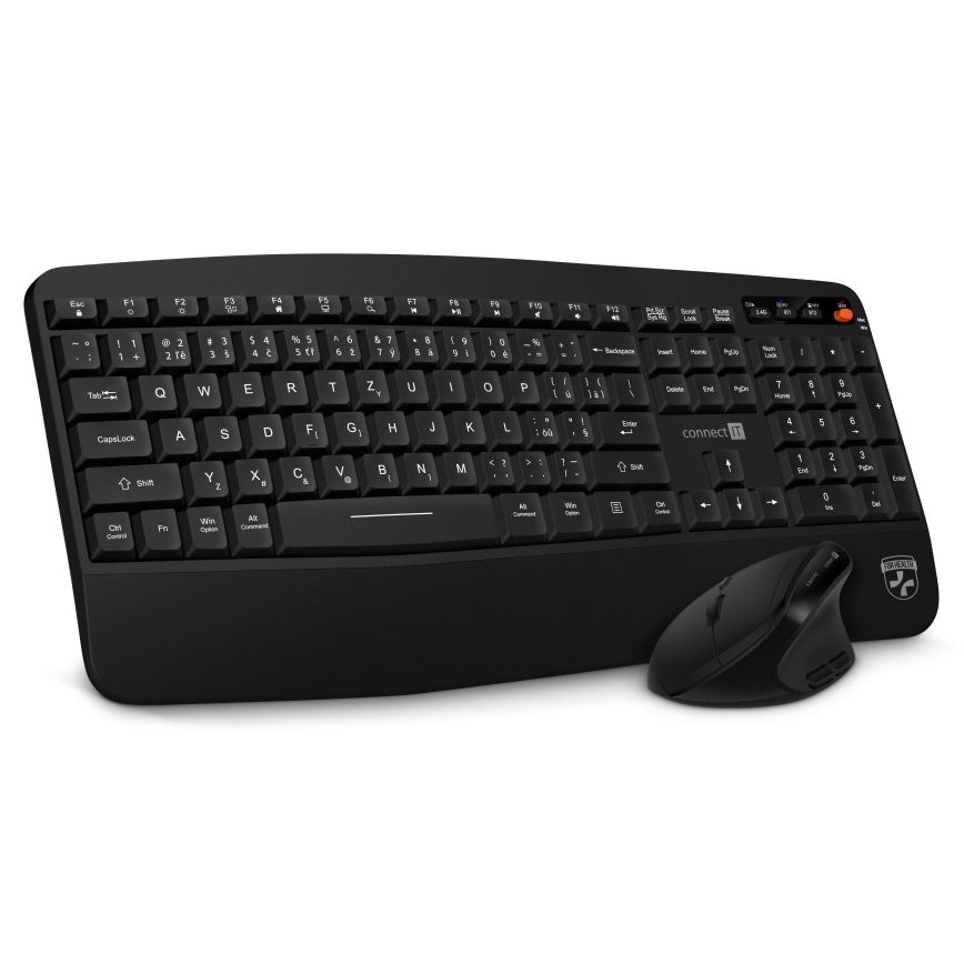 CONNECT IT CKM-6010-CS - Ergonomisk trådlöst tangentbord och mus 800/1200/1600/2400 DPI med lokalisering CZ/SK 1xAA + 2xAAA svart