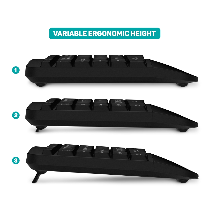 CONNECT IT CKM-6010-CS - Ergonomisk trådlöst tangentbord och mus 800/1200/1600/2400 DPI med lokalisering CZ/SK 1xAA + 2xAAA svart