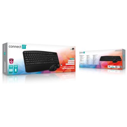 CONNECT IT CKM-6010-CS - Ergonomisk trådlöst tangentbord och mus 800/1200/1600/2400 DPI med lokalisering CZ/SK 1xAA + 2xAAA svart