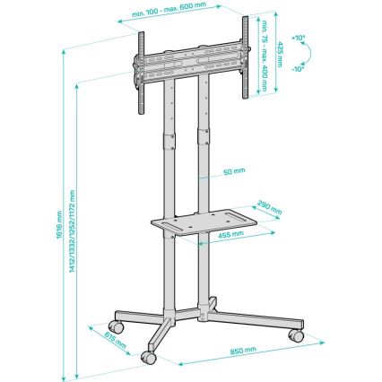 CONNECT IT CMH-9100-BK - Mobilt TV-ställ med hylla 37-70” svart