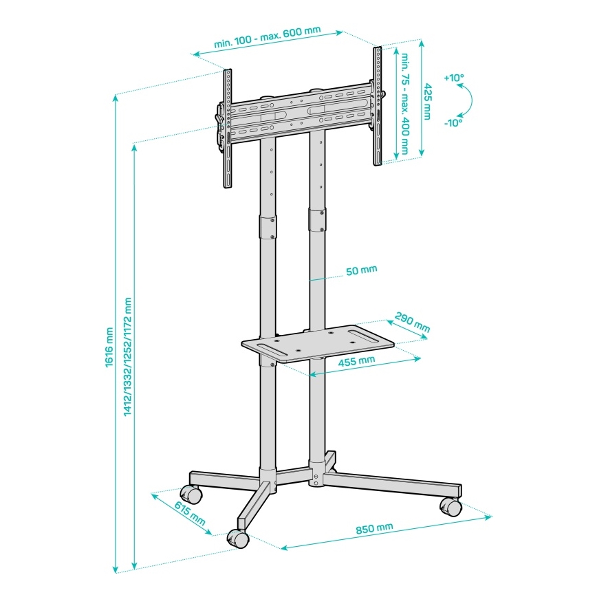 CONNECT IT CMH-9100-BK - Mobilt TV-ställ med hylla 37-70” svart