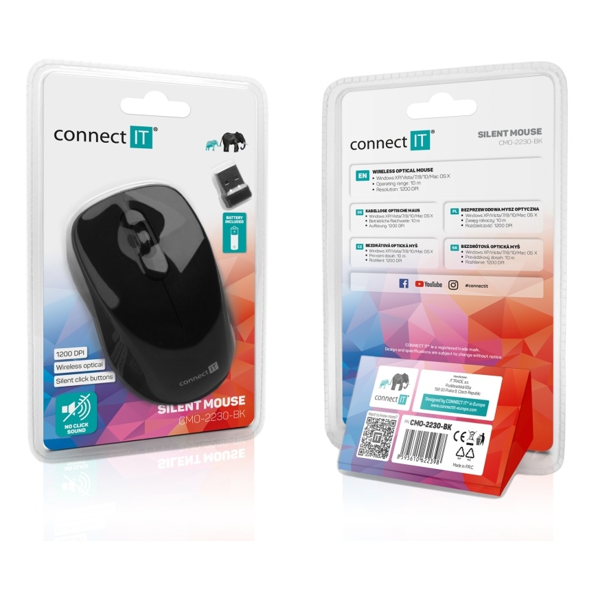 CONNECT IT CMO-2230-BK - Trådlös tyst mus MUTE 1200 DPI 1xAA svart