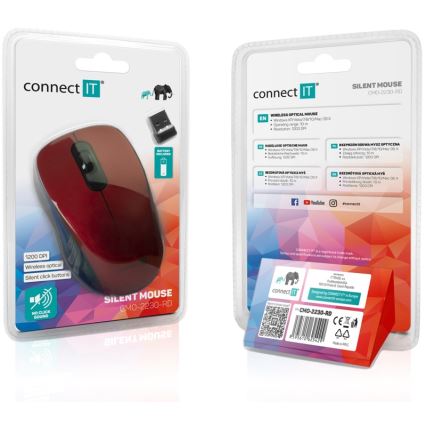 CONNECT IT CMO-2230-RD - Trådlös tyst mus MUTE 1200 DPI 1xAA svart/röd