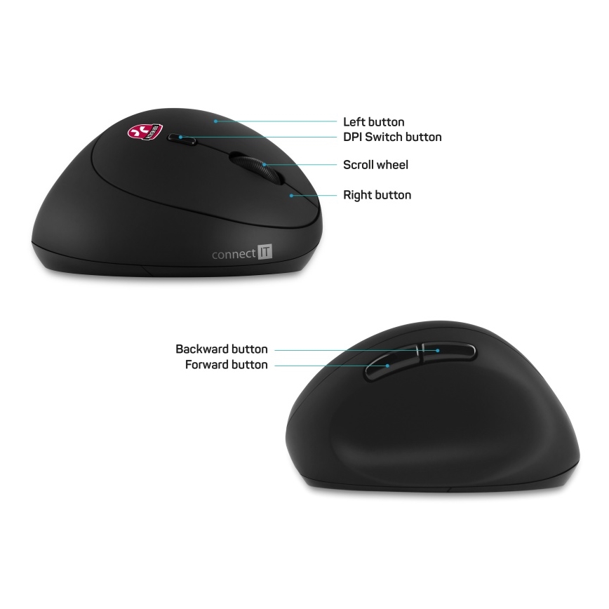 CONNECT IT CMO-2600-BK - Ergonomisk trådlös mus 800/1200/1600 DPI 1xAA svart
