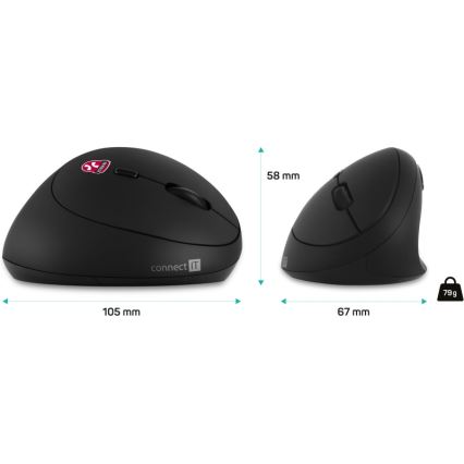 CONNECT IT CMO-2600-BK - Ergonomisk trådlös mus 800/1200/1600 DPI 1xAA svart