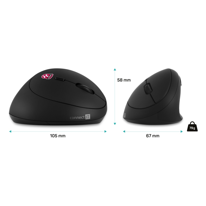 CONNECT IT CMO-2600-BK - Ergonomisk trådlös mus 800/1200/1600 DPI 1xAA svart