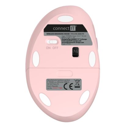 CONNECT IT CMO-2600-PK - Ergonomisk trådlös mus 800/1200/1600 DPI 1xAA rosa