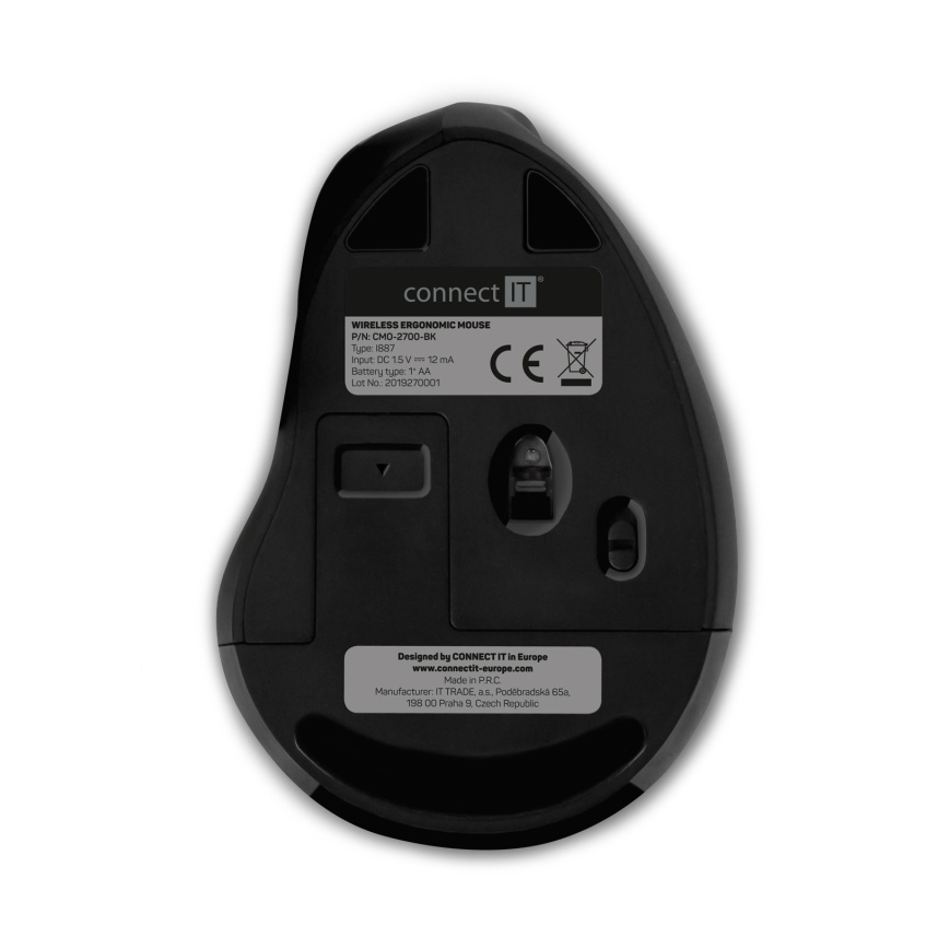CONNECT IT CMO-2700-BK - Ergonomisk trådlös mus 800/1200/1600 DPI 1xAA svart