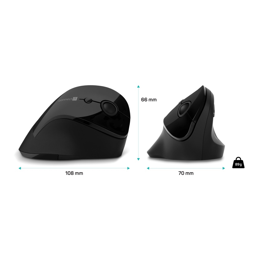 CONNECT IT CMO-2700-BK - Ergonomisk trådlös mus 800/1200/1600 DPI 1xAA svart