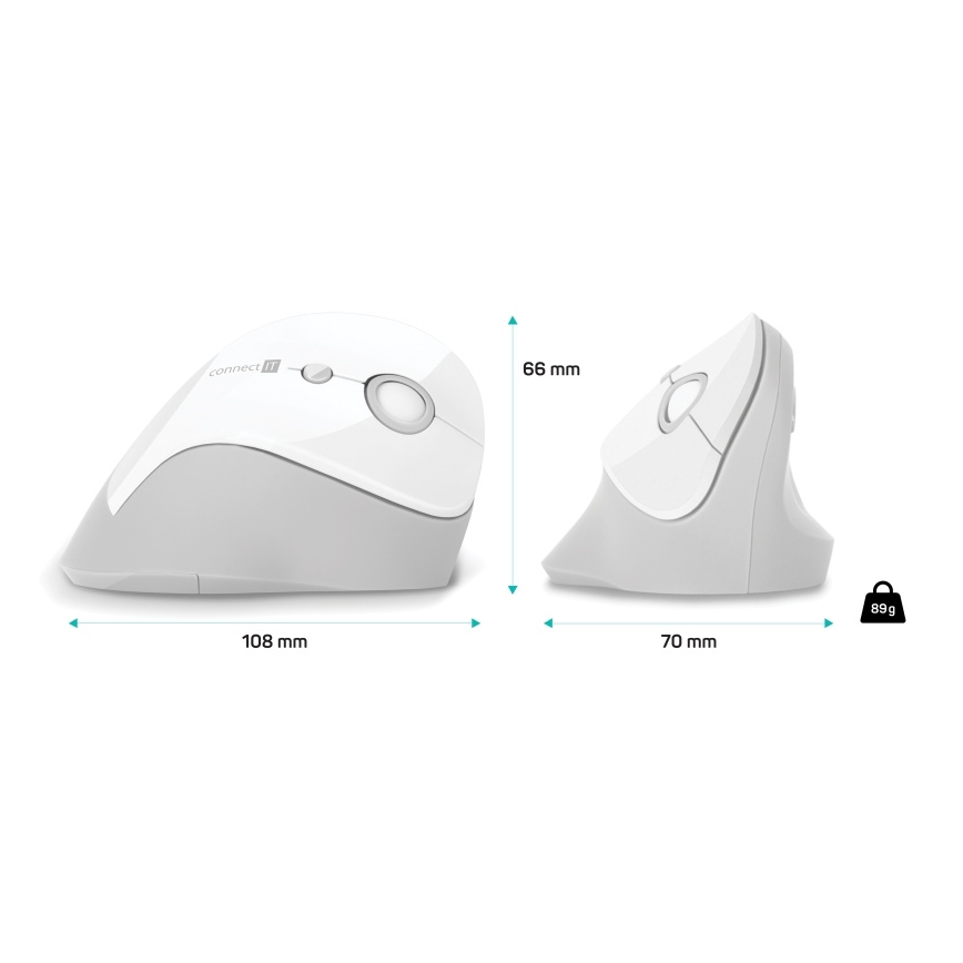 CONNECT IT CMO-2700-WH - Ergonomisk trådlös mus 800/1200/1600 DPI 1xAA vit