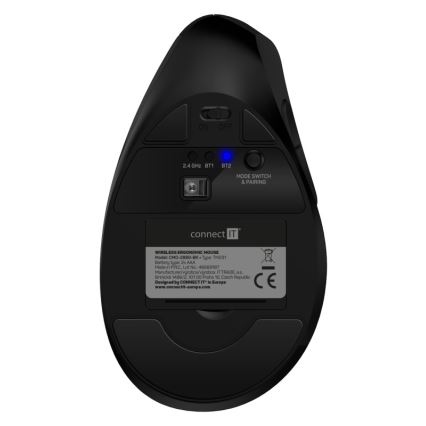 CONNECT IT CMO-2880-BK - Ergonomisk trådlös mus Verti TriMode 1000/1600/2400 DPI 2xAAA svart