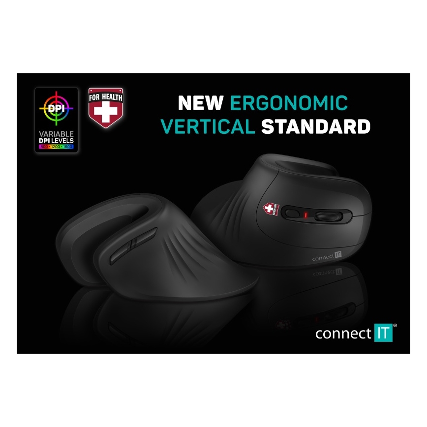 CONNECT IT CMO-2900-BK - Ergonomisk trådlös mus 800/1200/1600 DPI 1xAA svart