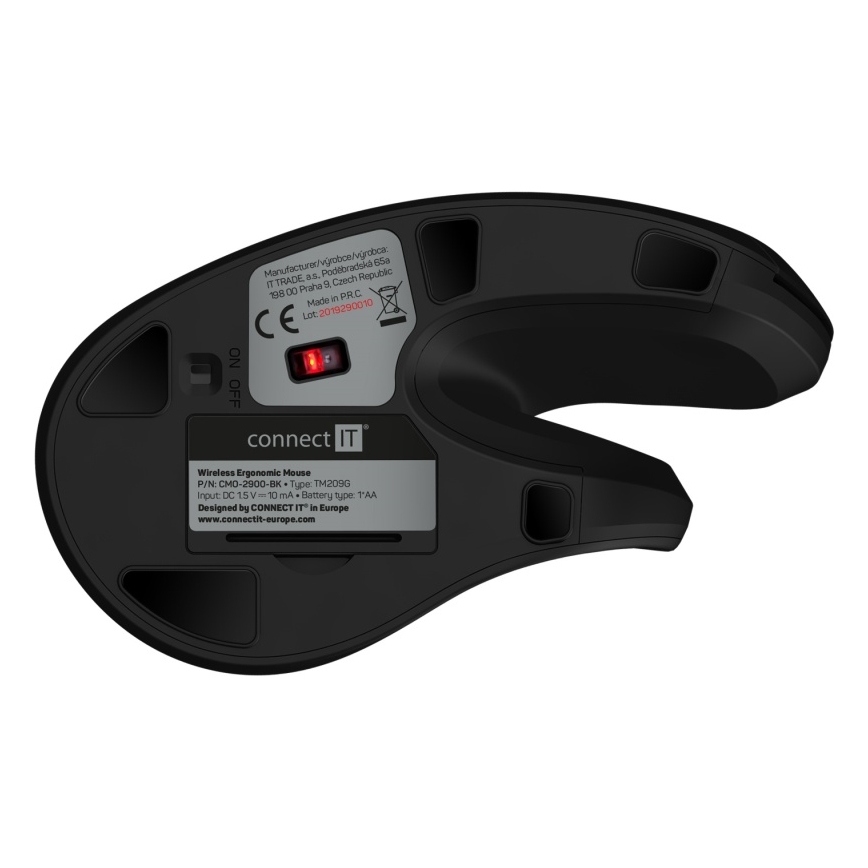 CONNECT IT CMO-2900-BK - Ergonomisk trådlös mus 800/1200/1600 DPI 1xAA svart