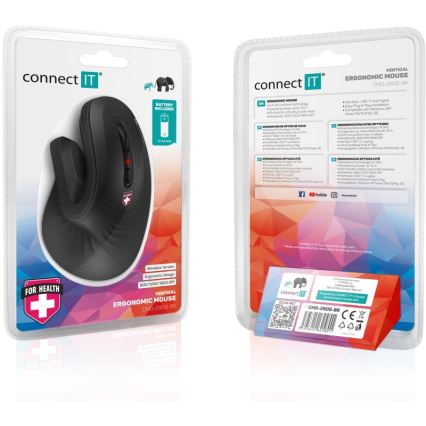 CONNECT IT CMO-2900-BK - Ergonomisk trådlös mus 800/1200/1600 DPI 1xAA svart