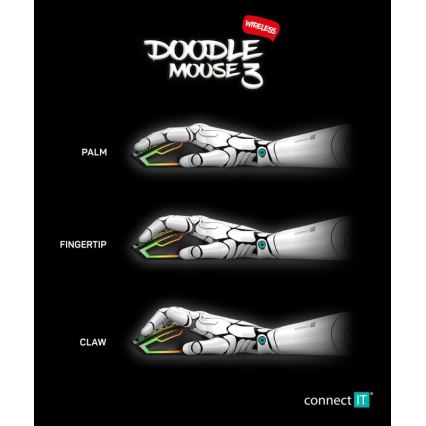 CONNECT IT CMO-3530-DD - LED RGB Trådlös laddningsbar gaming mus 800/1200/1600/2400/4800 DPI 600 mAh svart