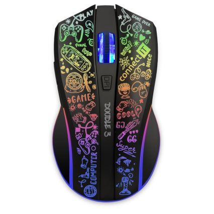 CONNECT IT CMO-3530-DD - LED RGB Trådlös laddningsbar gaming mus 800/1200/1600/2400/4800 DPI 600 mAh svart
