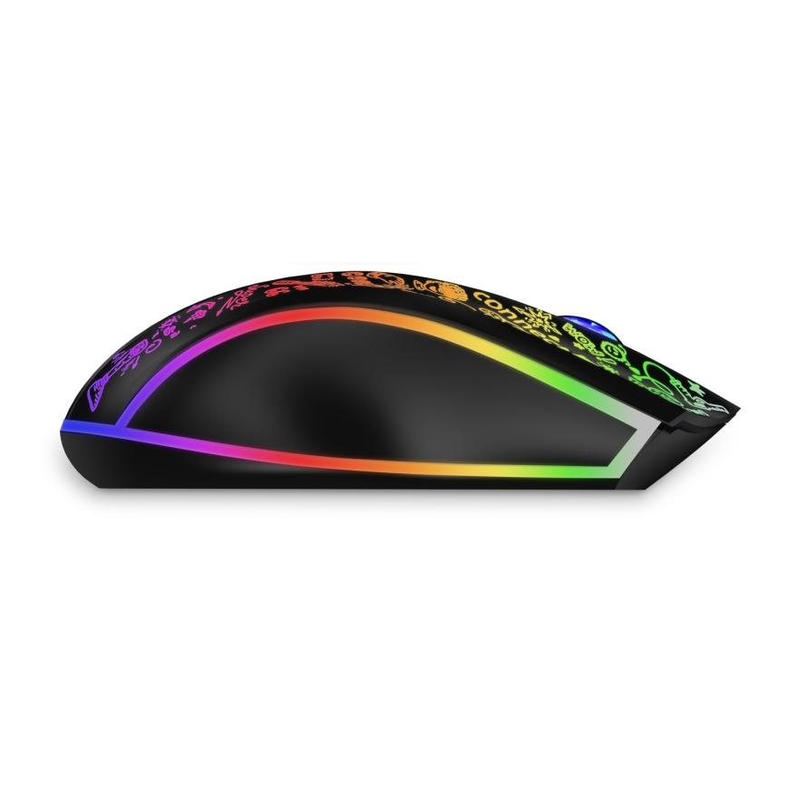CONNECT IT CMO-3530-DD - LED RGB Trådlös laddningsbar gaming mus 800/1200/1600/2400/4800 DPI 600 mAh svart