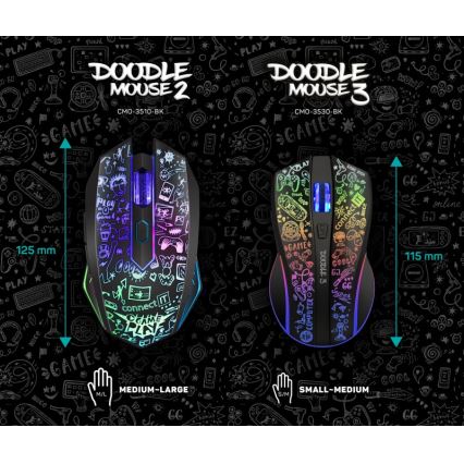 CONNECT IT CMO-3530-DD - LED RGB Trådlös laddningsbar gaming mus 800/1200/1600/2400/4800 DPI 600 mAh svart
