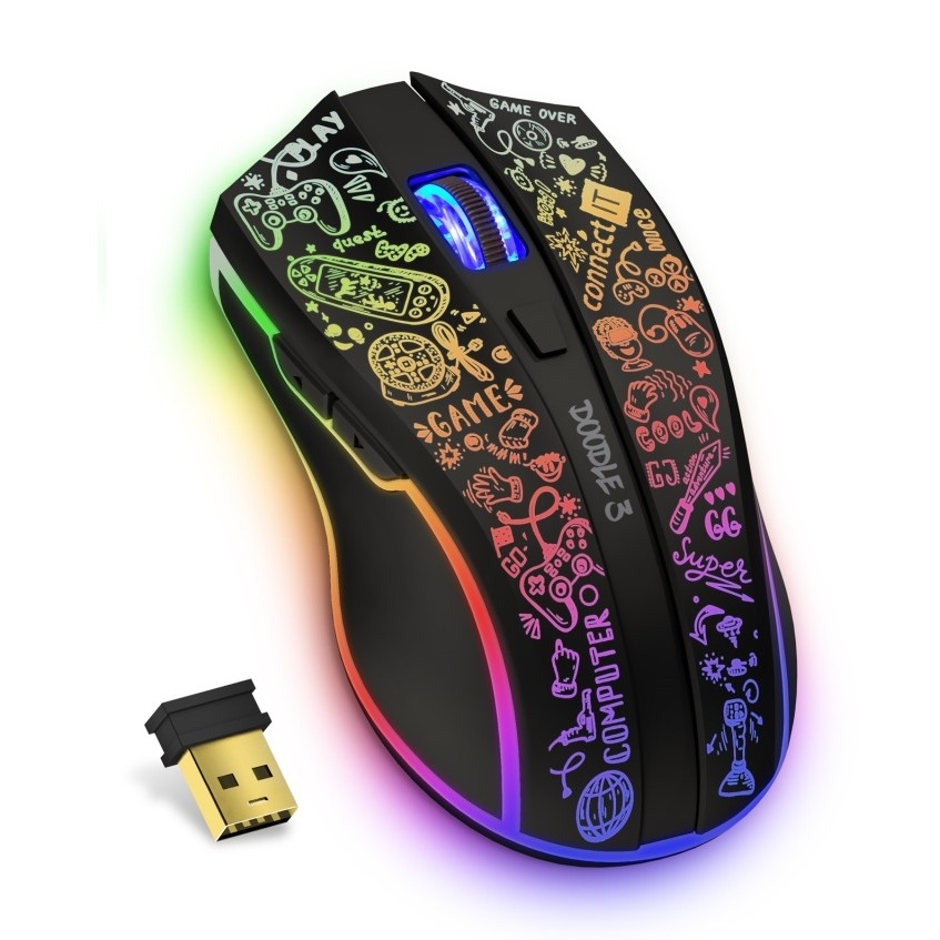 CONNECT IT CMO-3530-DD - LED RGB Trådlös laddningsbar gaming mus 800/1200/1600/2400/4800 DPI 600 mAh svart