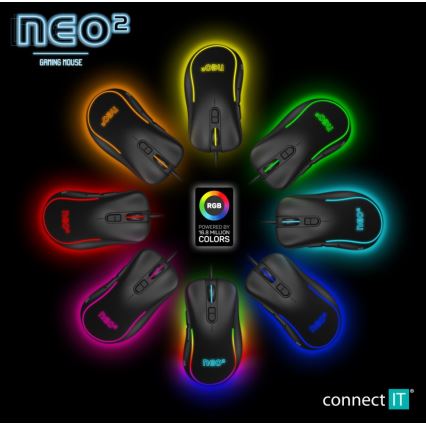 CONNECT IT CMO-3589-BK - LED RGB gaming mus med sladd 200-7200 DPI svart