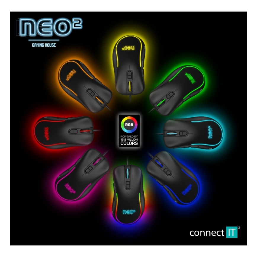 CONNECT IT CMO-3589-BK - LED RGB gaming mus med sladd 200-7200 DPI svart