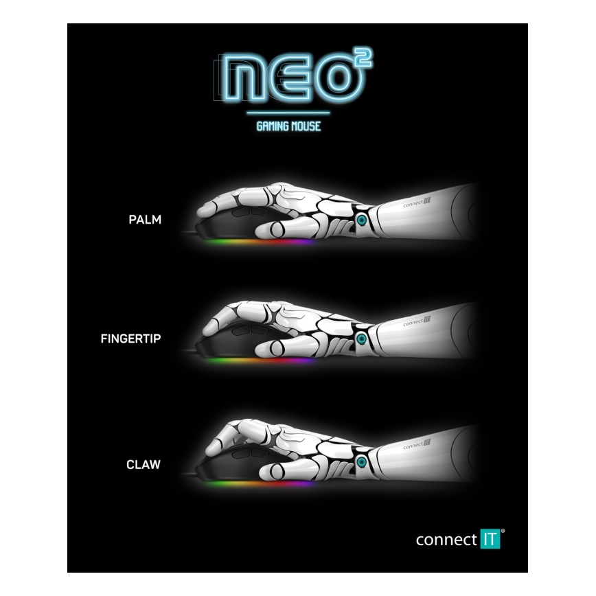 CONNECT IT CMO-3589-BK - LED RGB gaming mus med sladd 200-7200 DPI svart
