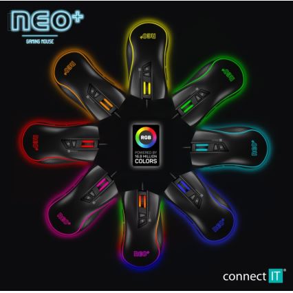 CONNECT IT CMO-3591-BK - LED RGB gaming mus med sladd 500-7200 DPI svart