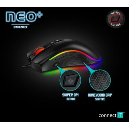 CONNECT IT CMO-3591-BK - LED RGB gaming mus med sladd 500-7200 DPI svart