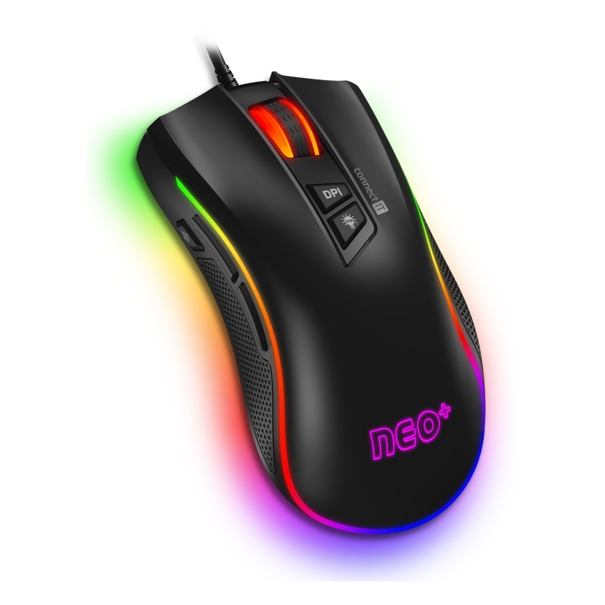 CONNECT IT CMO-3591-BK - LED RGB gaming mus med sladd 500-7200 DPI svart