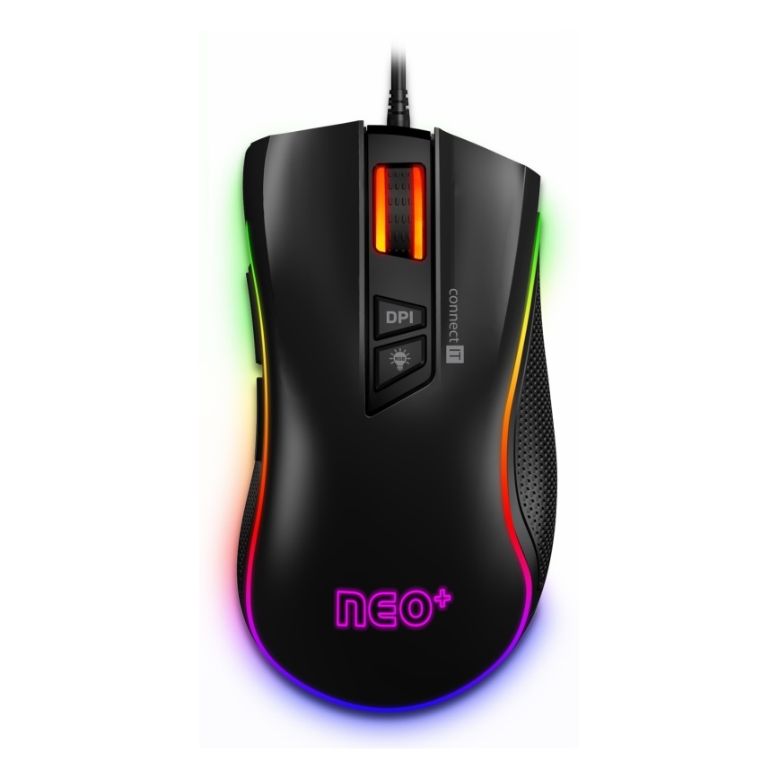 CONNECT IT CMO-3591-BK - LED RGB gaming mus med sladd 500-7200 DPI svart