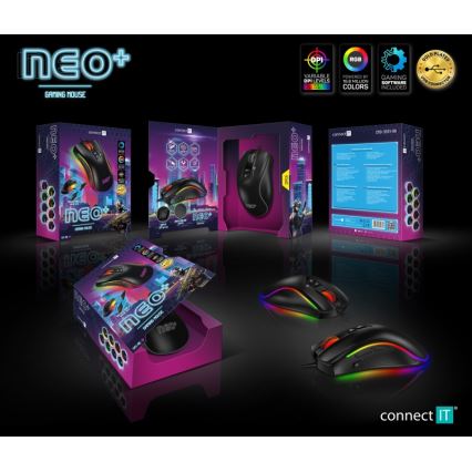 CONNECT IT CMO-3591-BK - LED RGB gaming mus med sladd 500-7200 DPI svart