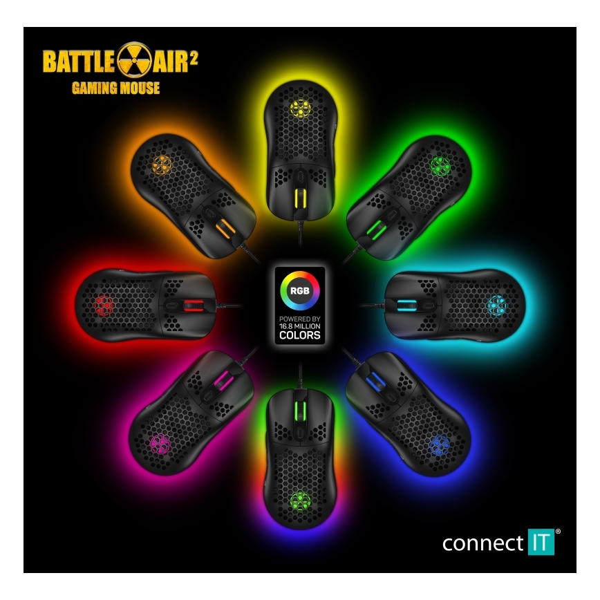 CONNECT IT CMO-5511-BK - LED RGB gaming mus med sladd 200-12800 DPI svart