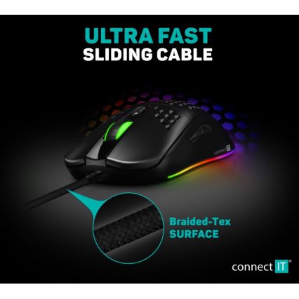 CONNECT IT CMO-5511-BK - LED RGB gaming mus med sladd 200-12800 DPI svart