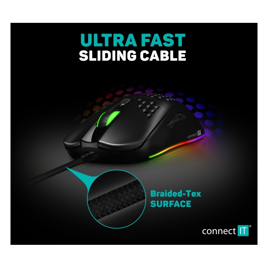CONNECT IT CMO-5511-BK - LED RGB gaming mus med sladd 200-12800 DPI svart