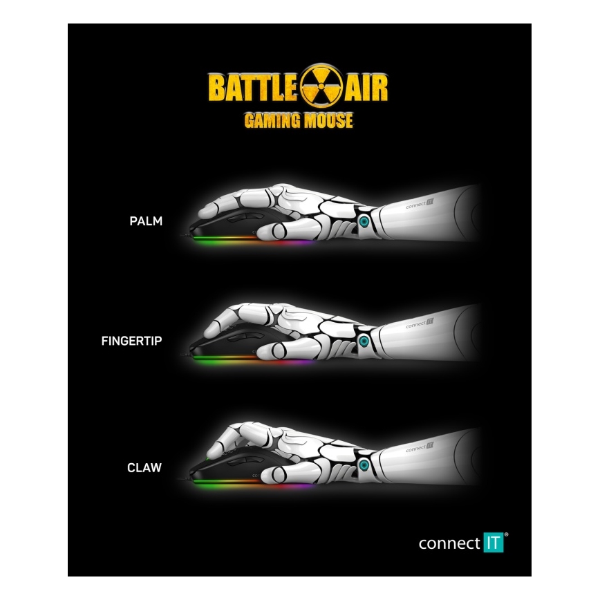 CONNECT IT CMO-5511-BK - LED RGB gaming mus med sladd 200-12800 DPI svart