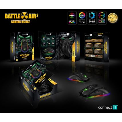 CONNECT IT CMO-5511-BK - LED RGB gaming mus med sladd 200-12800 DPI svart