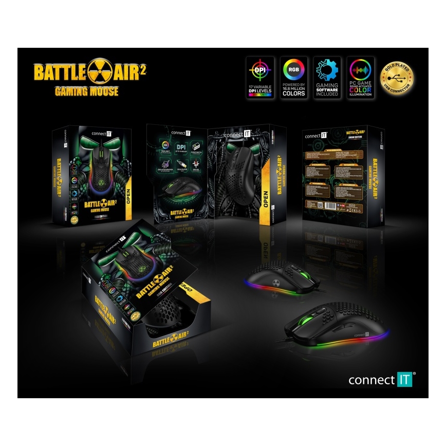 CONNECT IT CMO-5511-BK - LED RGB gaming mus med sladd 200-12800 DPI svart