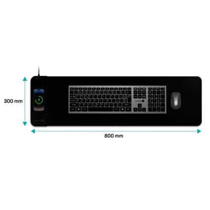 CONNECT IT CMP-2500-LG - Tangentbordsmatta och mus med Qi trådlös laddning 80x30 cm svart
