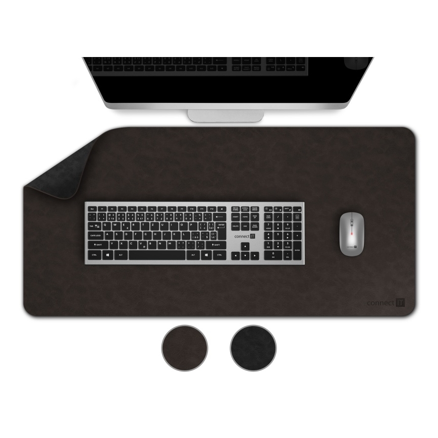 CONNECT IT CMP-4030-LG - Dubbelsidig mus- och tangentbordsmatta 90x40 cm svart/brun