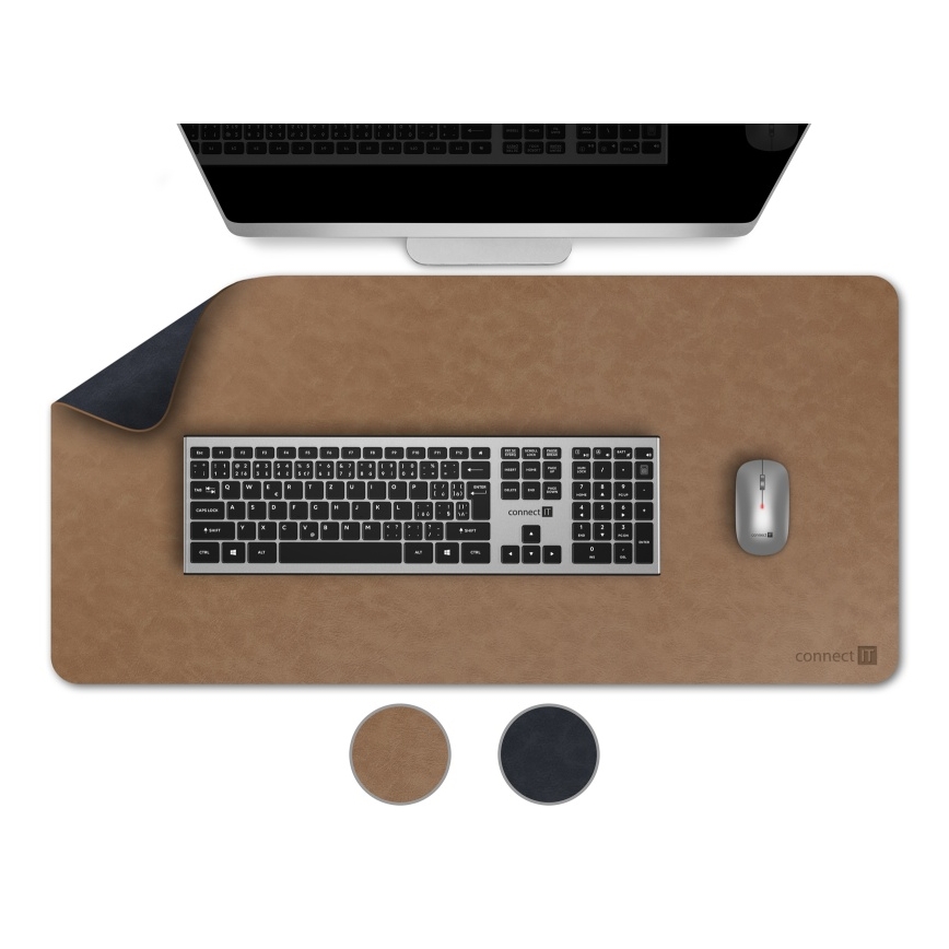 CONNECT IT CMP-4040-LG - Dubbelsidigt underlägg för mus och tangentbord 90x40 cm blå/brun
