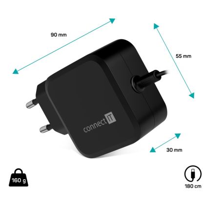 CONNECT IT CNP-1660-BK - Universalströmadapter för bärbara datorer USB-C 67W