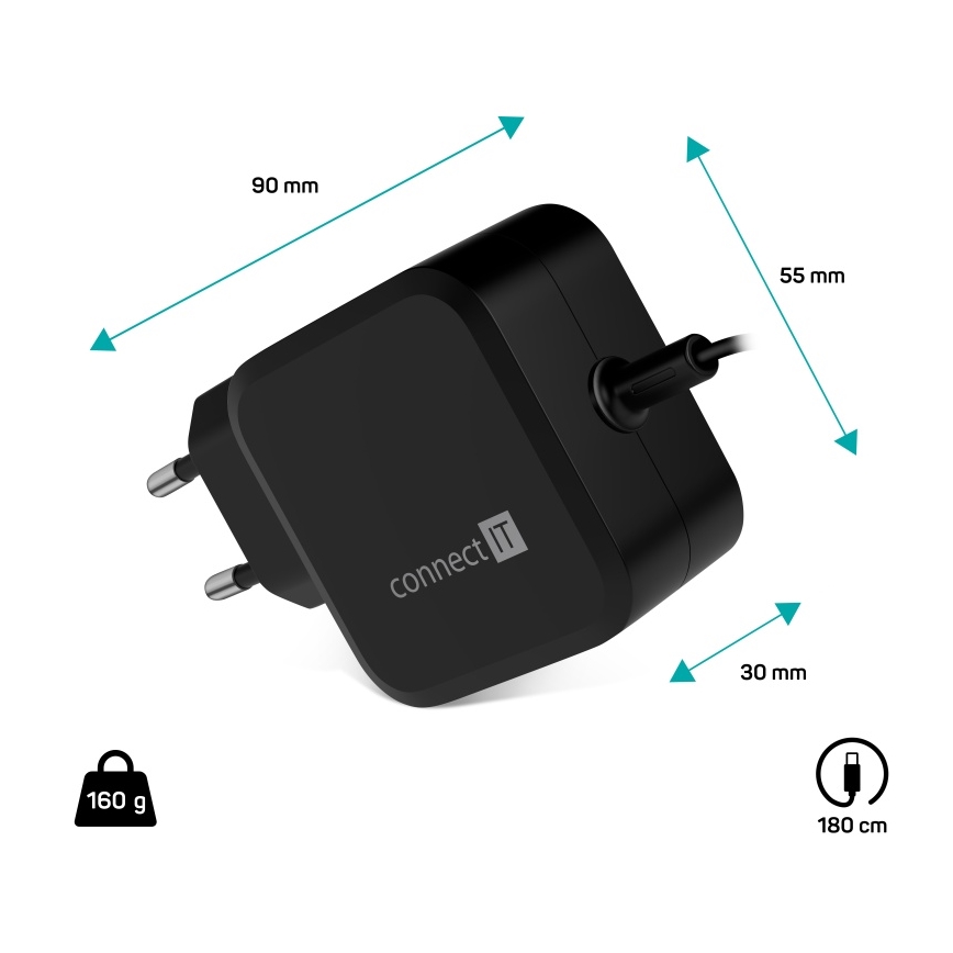 CONNECT IT CNP-1660-BK - Universalströmadapter för bärbara datorer USB-C 67W