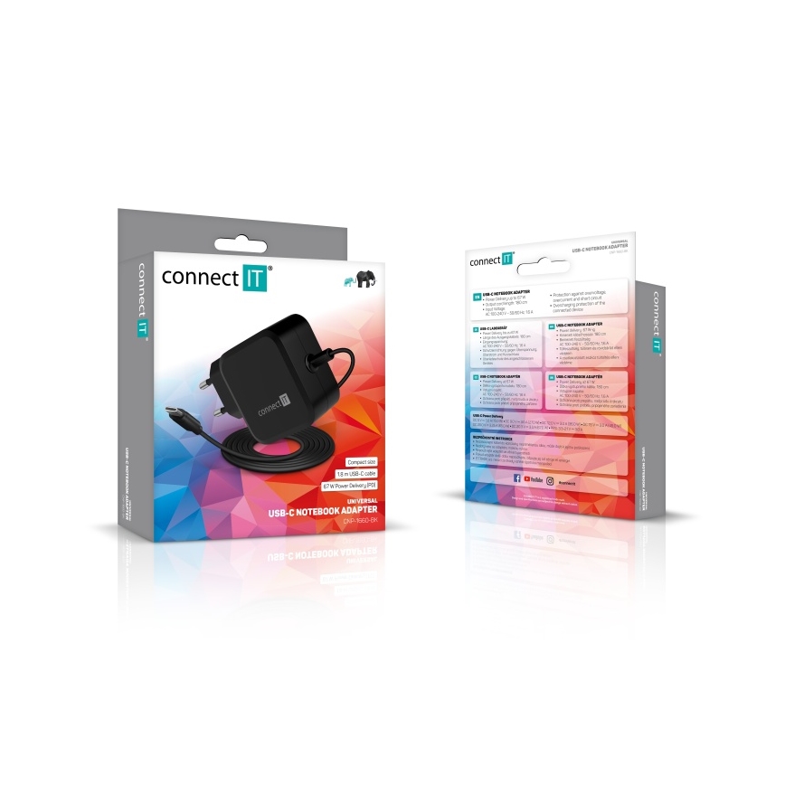 CONNECT IT CNP-1660-BK - Universalströmadapter för bärbara datorer USB-C 67W